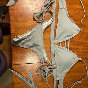 Grey strappy thong bikini